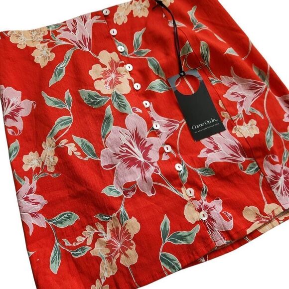 Revolve Privacy Please Skirt Womens Medium Linen Blend Floral Mini Travel Beach - Picture 1 of 5